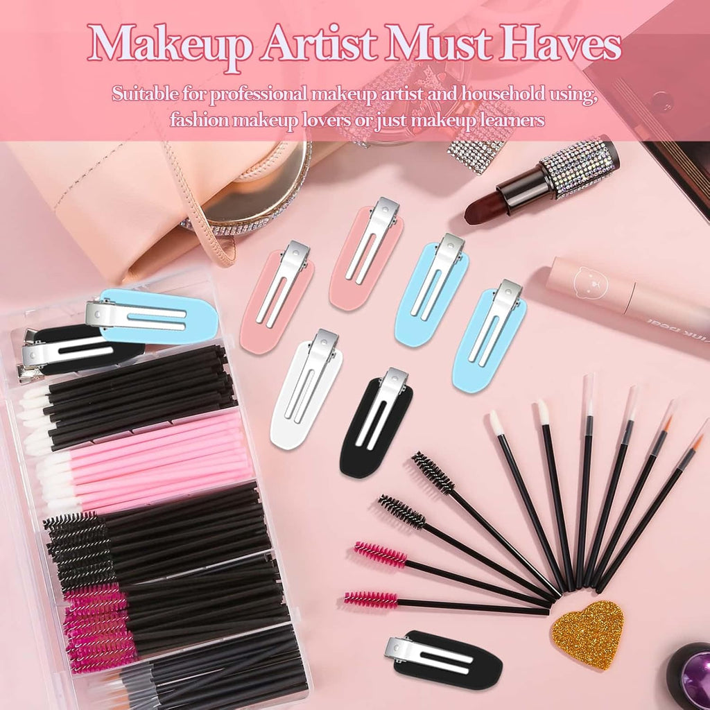 Einweg-Make-Up-Applikatoren-Set Mit Dreieck-Puff-Mischpalette, Künstlerbedarf Einweg-Mascara-Stäbe, Lippenpinsel, Haarspangen, Puderquasten Für Gesicht Mit Aufbewahrungsbox in Rosa