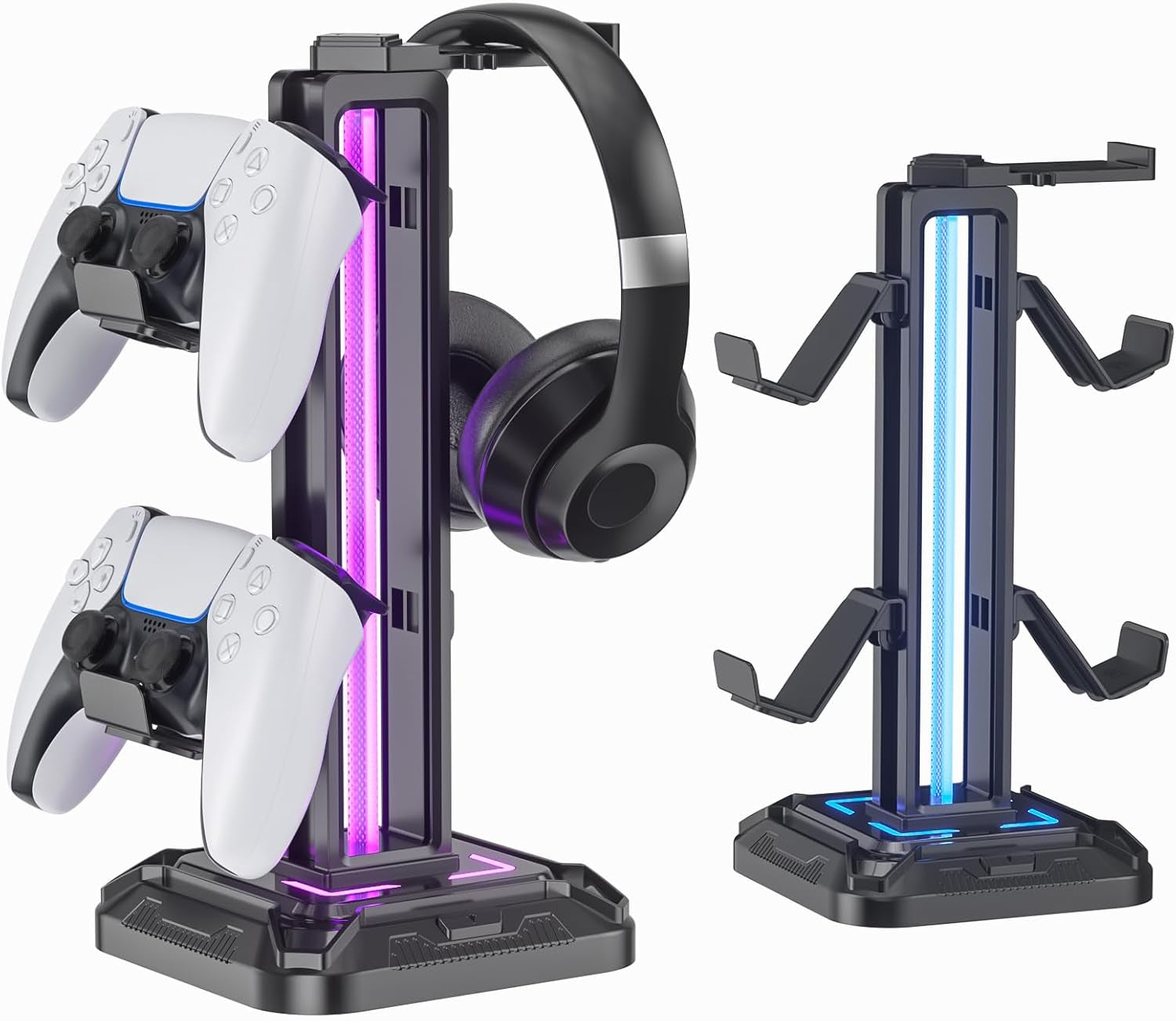 KDD Headset Halterung Mit 9 Lichtmodi - Controller Halter Schreibtisch - Drehbarer Gaming Kopfhörer Ständer & Abnehmbarer Controller Haken Für Gamer PC Xbox ONE PS5 Gaming Zubehör (Schwarz)