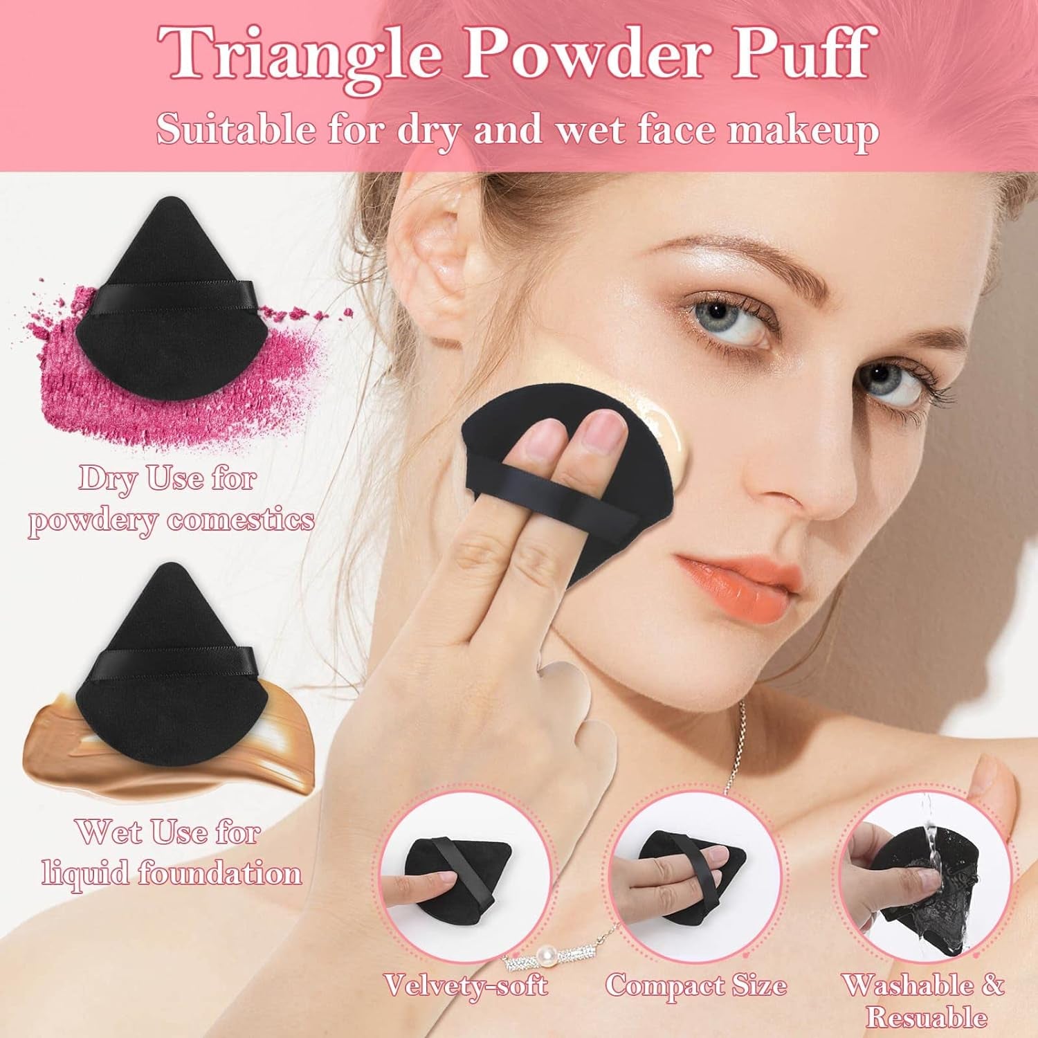 Einweg-Make-Up-Applikatoren-Set Mit Dreieck-Puff-Mischpalette, Künstlerbedarf Einweg-Mascara-Stäbe, Lippenpinsel, Haarspangen, Puderquasten Für Gesicht Mit Aufbewahrungsbox in Rosa