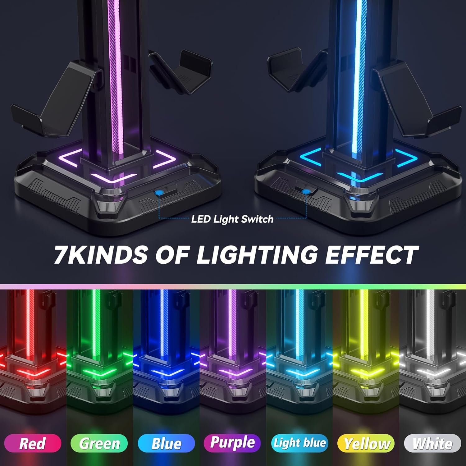 KDD Headset Halterung Mit 9 Lichtmodi - Controller Halter Schreibtisch - Drehbarer Gaming Kopfhörer Ständer & Abnehmbarer Controller Haken Für Gamer PC Xbox ONE PS5 Gaming Zubehör (Schwarz)