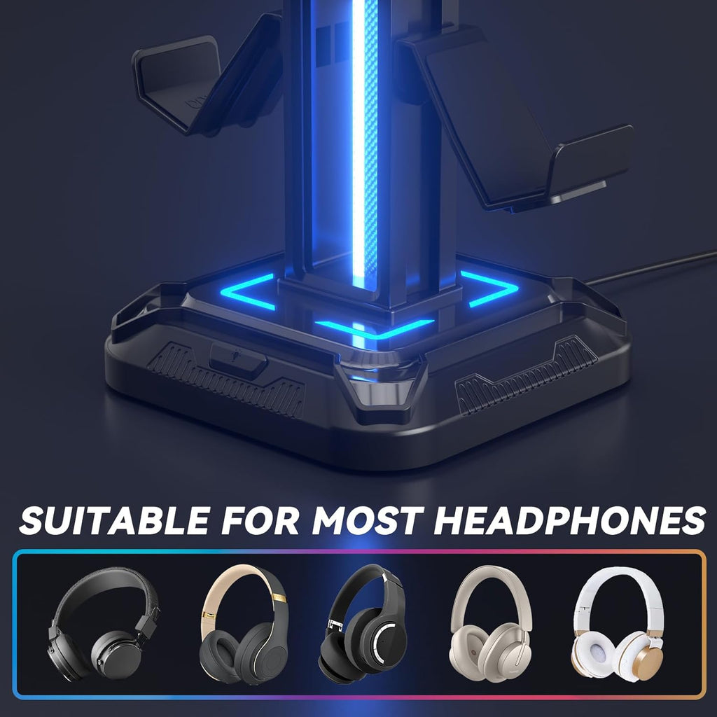 KDD Headset Halterung Mit 9 Lichtmodi - Controller Halter Schreibtisch - Drehbarer Gaming Kopfhörer Ständer & Abnehmbarer Controller Haken Für Gamer PC Xbox ONE PS5 Gaming Zubehör (Schwarz)