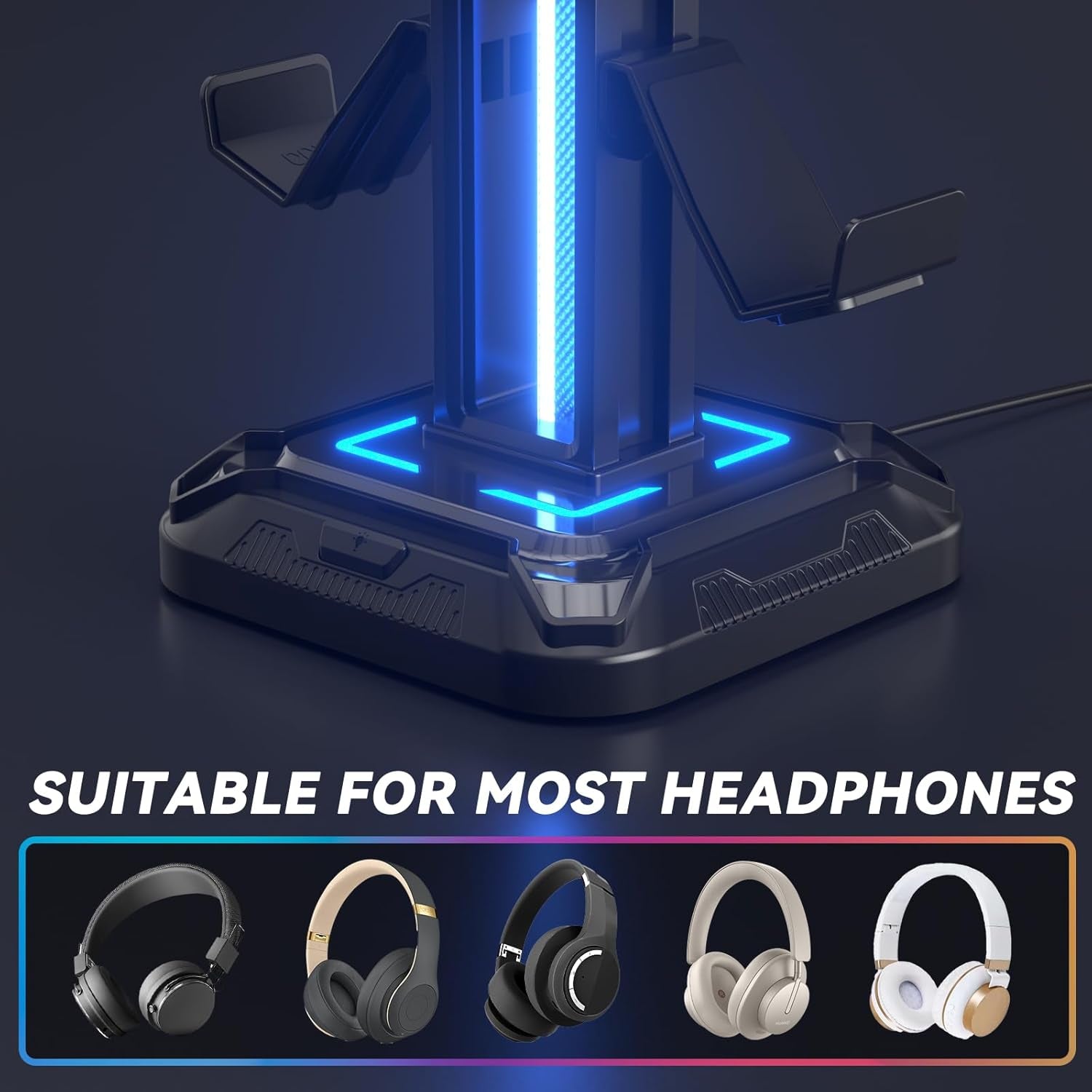 KDD Headset Halterung Mit 9 Lichtmodi - Controller Halter Schreibtisch - Drehbarer Gaming Kopfhörer Ständer & Abnehmbarer Controller Haken Für Gamer PC Xbox ONE PS5 Gaming Zubehör (Schwarz)